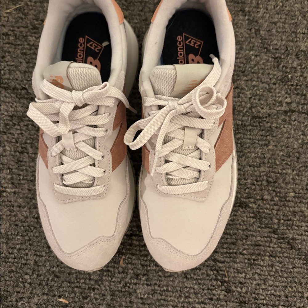 New Balance White and Tan Sneakers